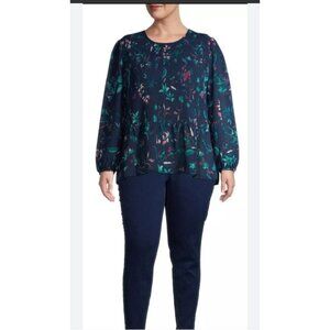 Terry Sky Blue Floral Long Sleeve Top 4X